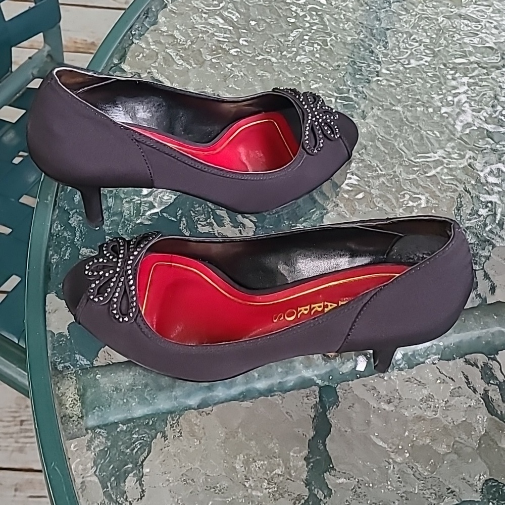 CAPARROS PEEP TOE BLACK HEELS 7.5 - Picture 11 of 12